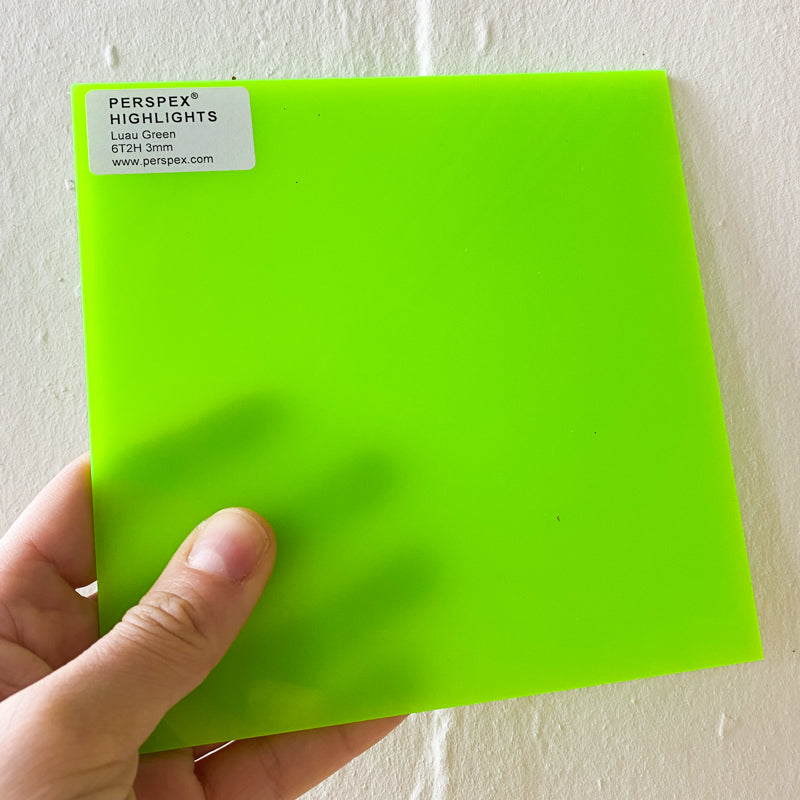 3MM ACRYLIC FLUORESCENT HIGHLIGHTS (FLUO/ NEON) SEMI-OPAQUE - GREEN *SECONDS* (0076)