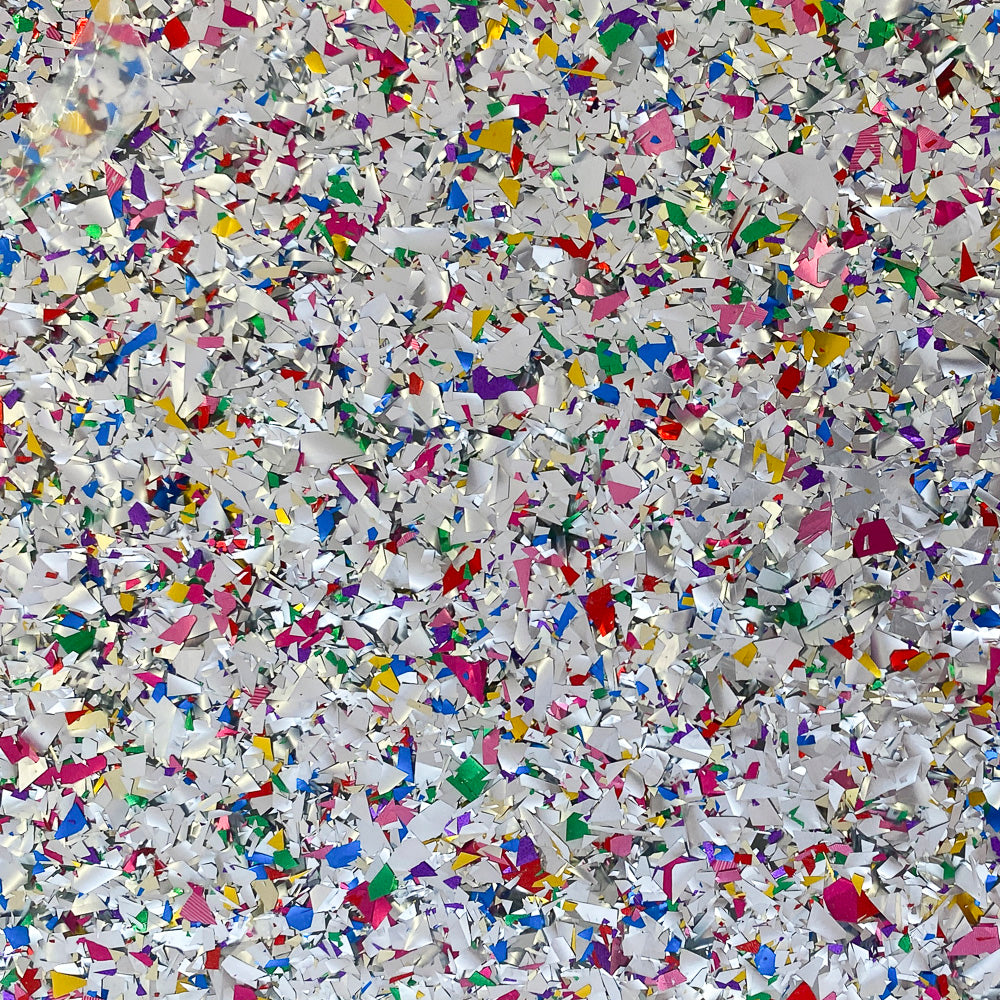 4mm Acrylic - Festival Confetti Glitter - Silver Rainbow