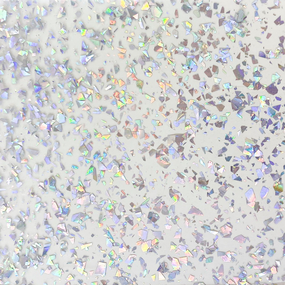 Acrílico de 3 mm - Brillo de fragmentos gruesos de discoteca transparente - Holograma plateado 