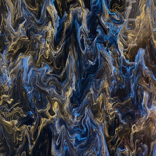 3MM ACRYLIC MARBLE - FANTASIA BLACK, BLUE & GOLD *SECONDS* (0037)