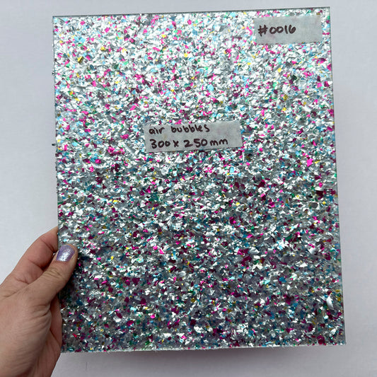 3mm Acrylic - Festival Confetti Glitter - Silver Rainbow *SECONDS* (0016)