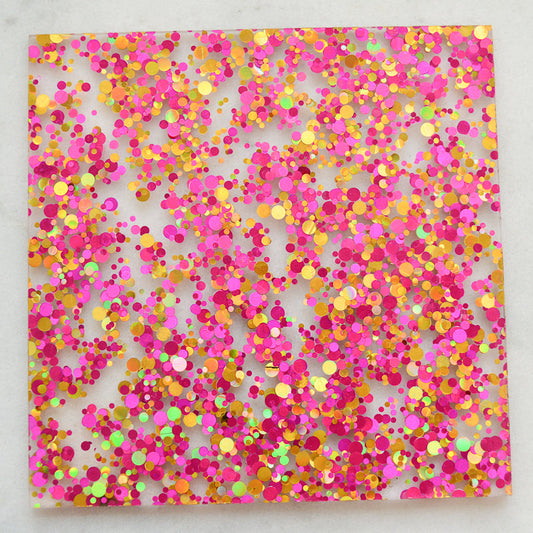 3mm Acrylic - Party Sequin Confetti Glitter - Magenta pink/ gold (204) *SECONDS* (0033)