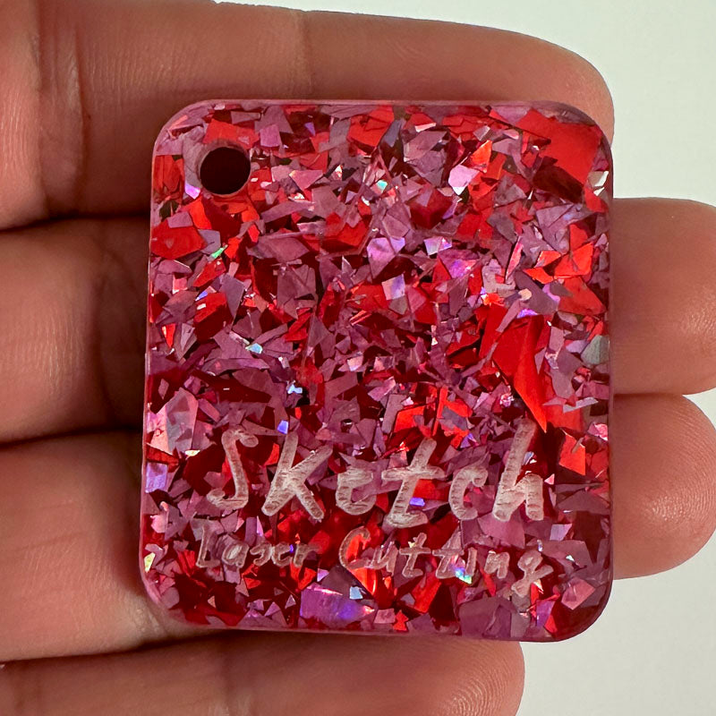 3mm Acrylic - Holographic Confetti Shards Glitter - Red & Pink Berry Smoothie