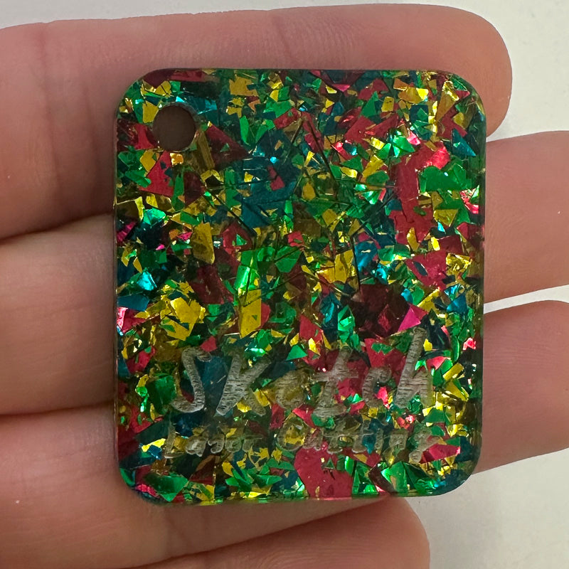 3mm Acrylic - Festival Confetti Glitter - Green Rainbow