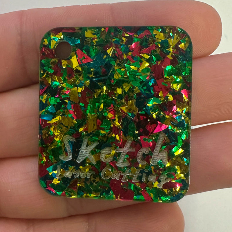 3mm Acrylic - Festival Confetti Glitter - Green Rainbow