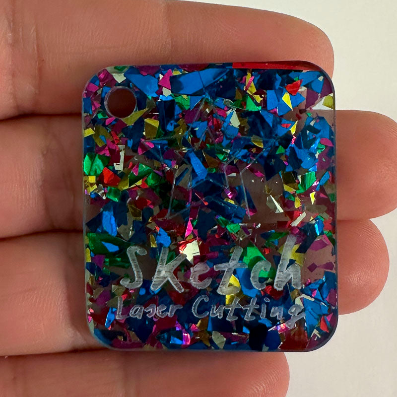 3mm Acrylic - Festival Confetti Glitter - Blue Rainbow