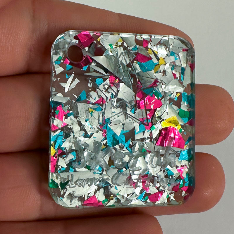3mm Acrylic - Festival Confetti Glitter - Silver Rainbow