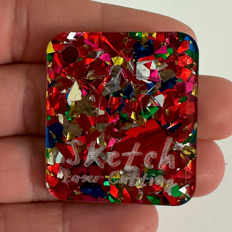 3mm Acrylic - Festival Confetti Glitter - Red Rainbow