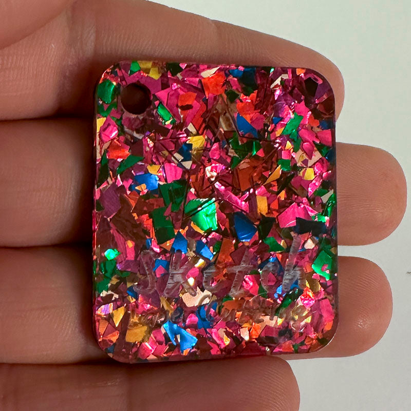 3mm Acrylic - Festival Confetti Glitter - Magenta Pink Rainbow