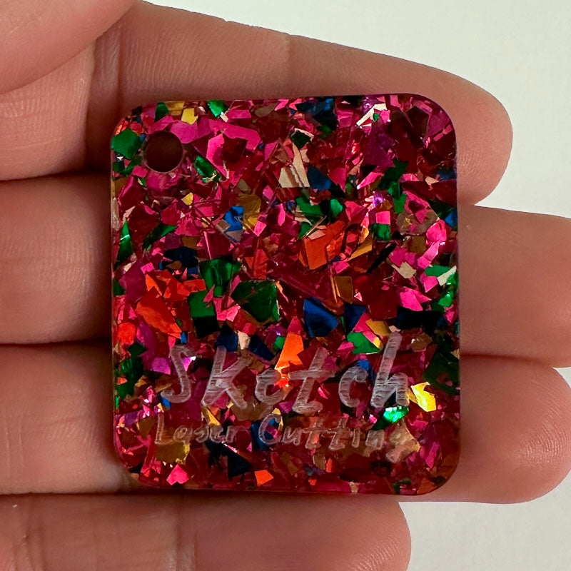 3mm Acrylic - Festival Confetti Glitter - Magenta Pink Rainbow