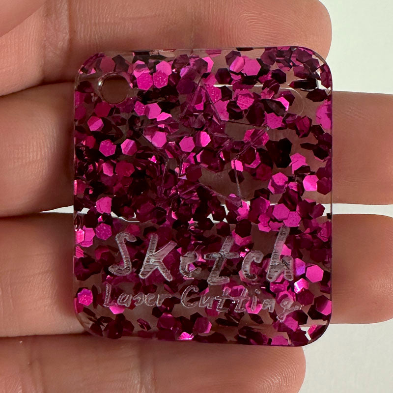3mm Acrylic - Chunky Hex Fleck Glitter - Magenta Pink