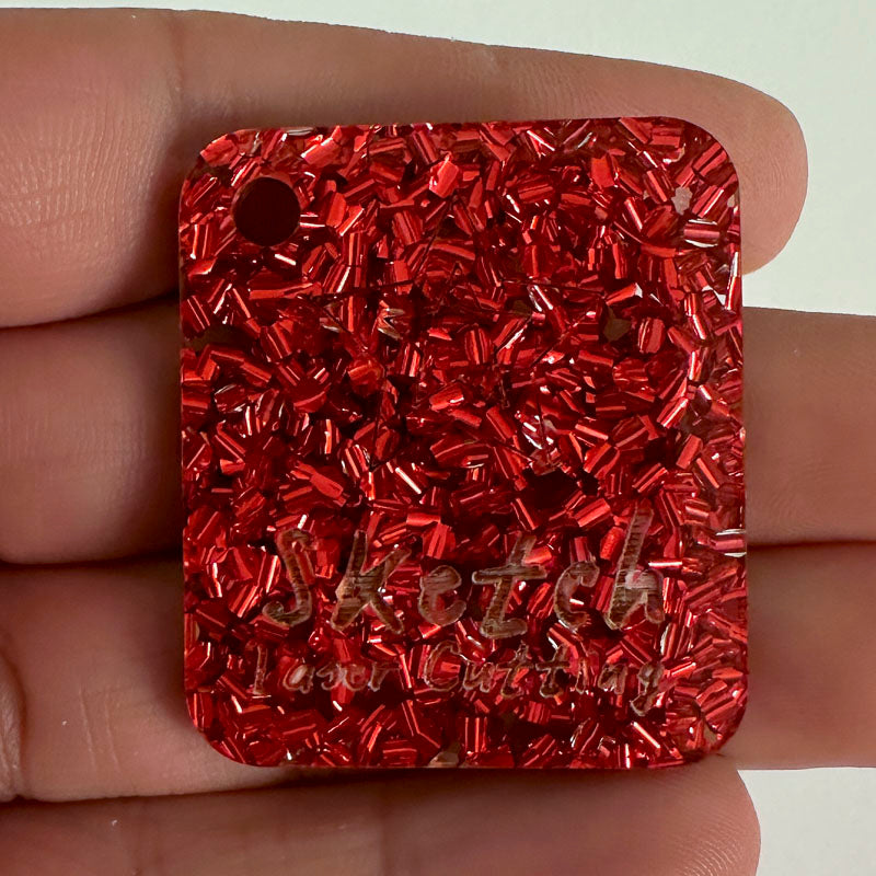 3mm Acrylic - Chunky Curly Hex Fleck Glitter - Red