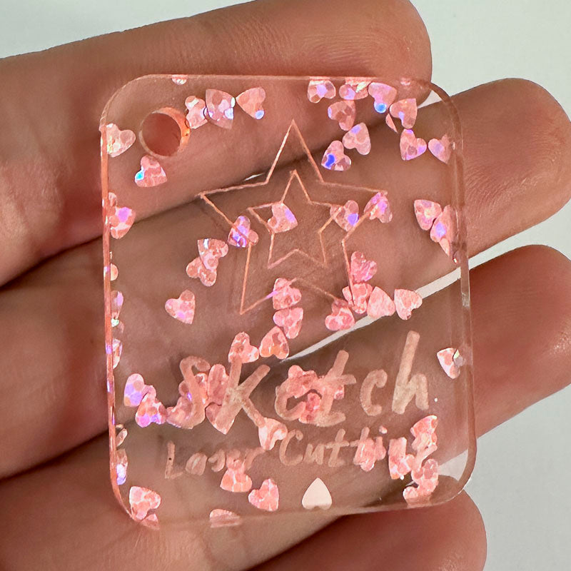 3mm Acrylic - Heart Sequins Confetti - Holographic Peach