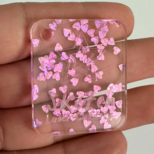 3mm Acrylic - Heart Sequins Confetti - Holographic Pink