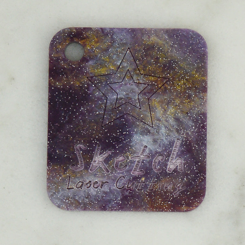 3mm Acrylic Golden Shimmer Marble Deep Purple & Gold Sketch Laser