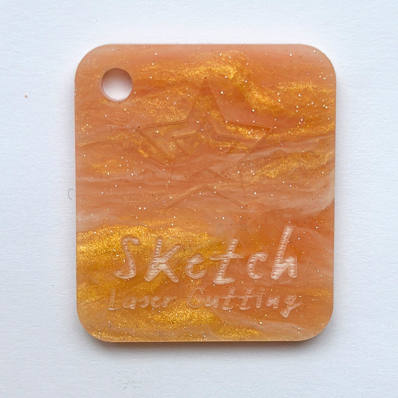 3mm Acrylic Golden Shimmer Marble Peach & Gold Sketch Laser Cutting