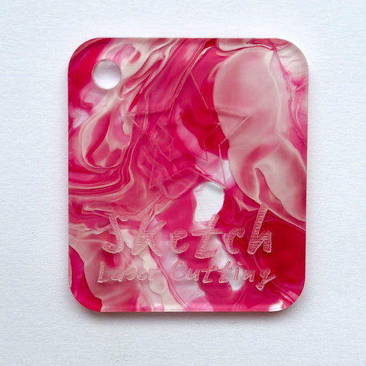 3mm Acrylic - Inky Marble - Hot pink, white