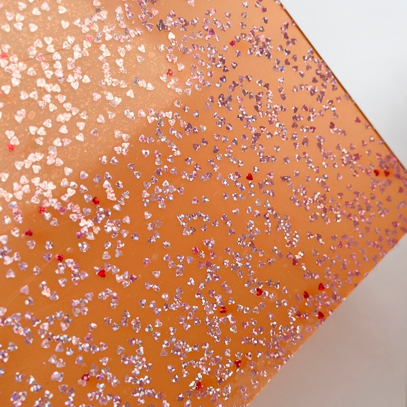 3mm Acrylic - Heart Sequins Confetti - Holographic Orange