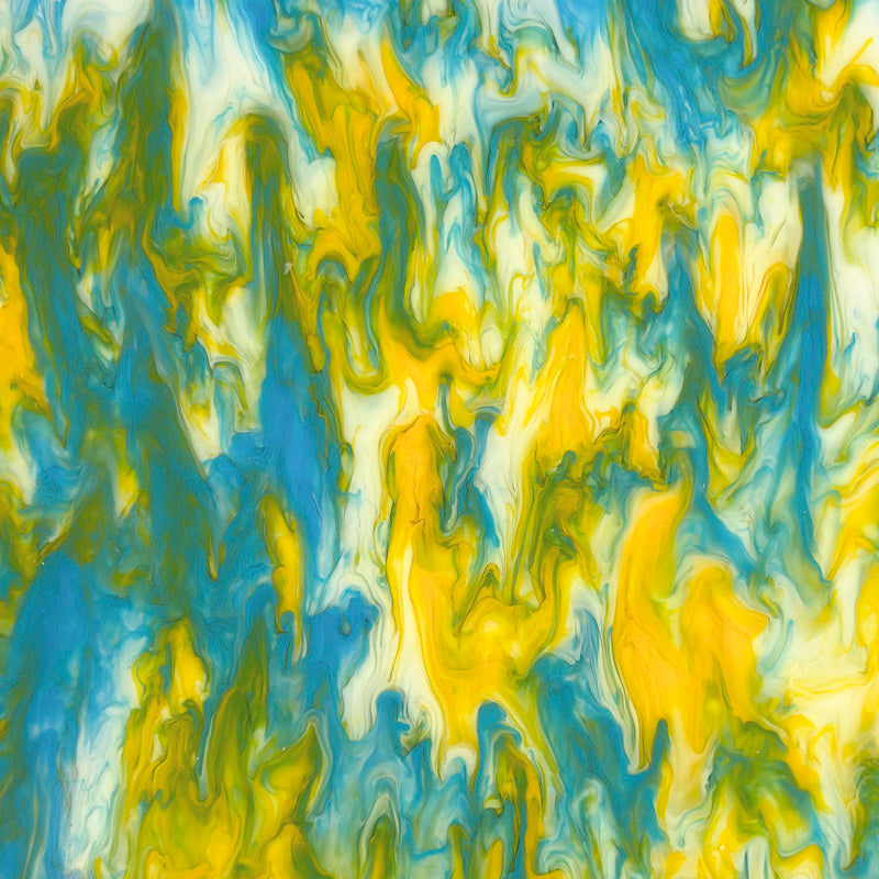 3mm Acrylic - Colourful Fantasia Marble - Cyan Blue & Yellow