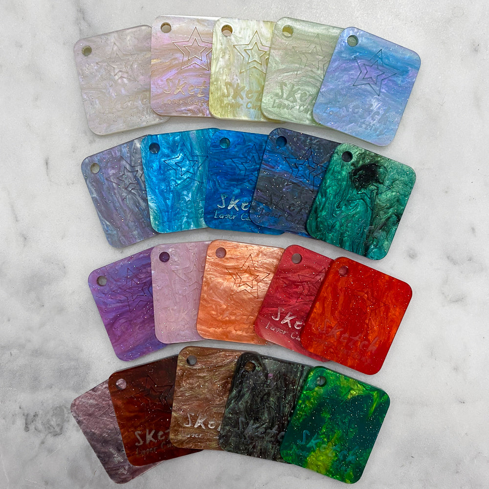 Acrylique 3mm - Shimmer Swirl Glittery Marble - Vert foncé/ Rose/ Gris
