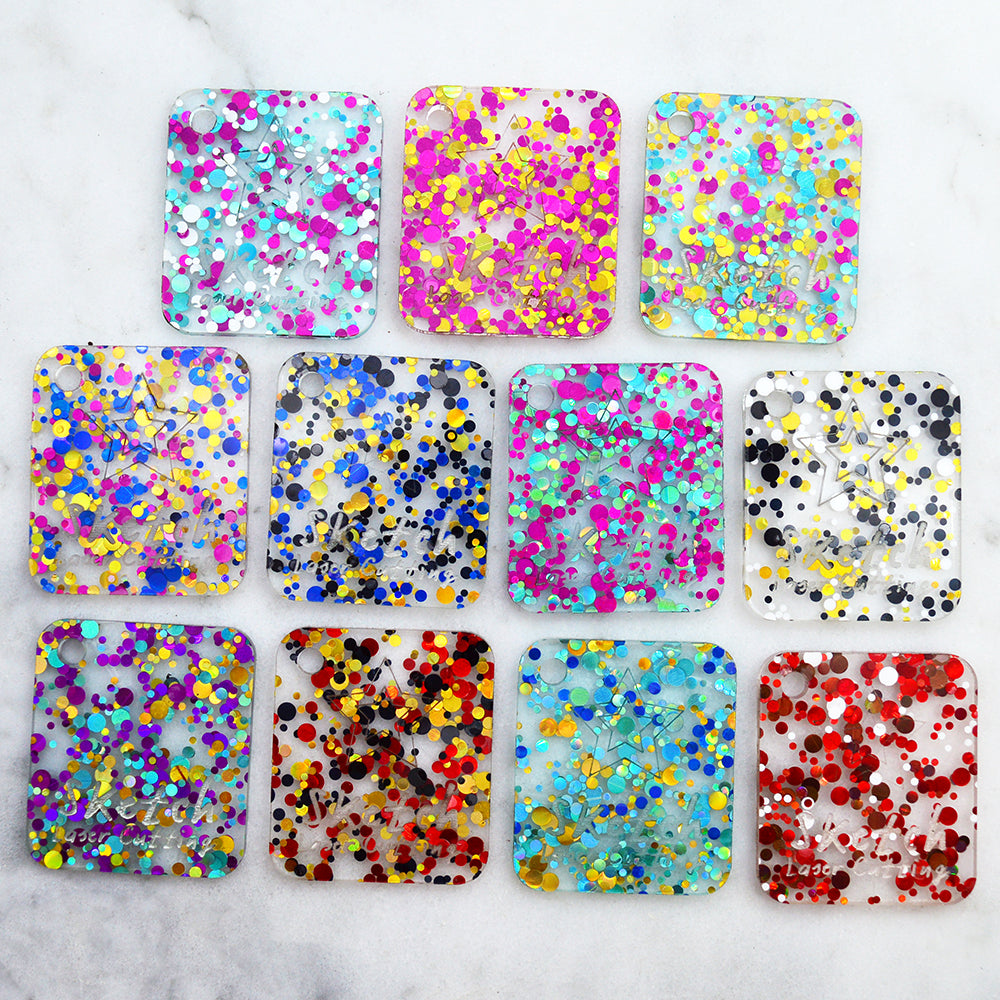 Ensemble d'échantillons de matériaux - Paillettes de confettis à paillettes de fête (x11 échantillons)