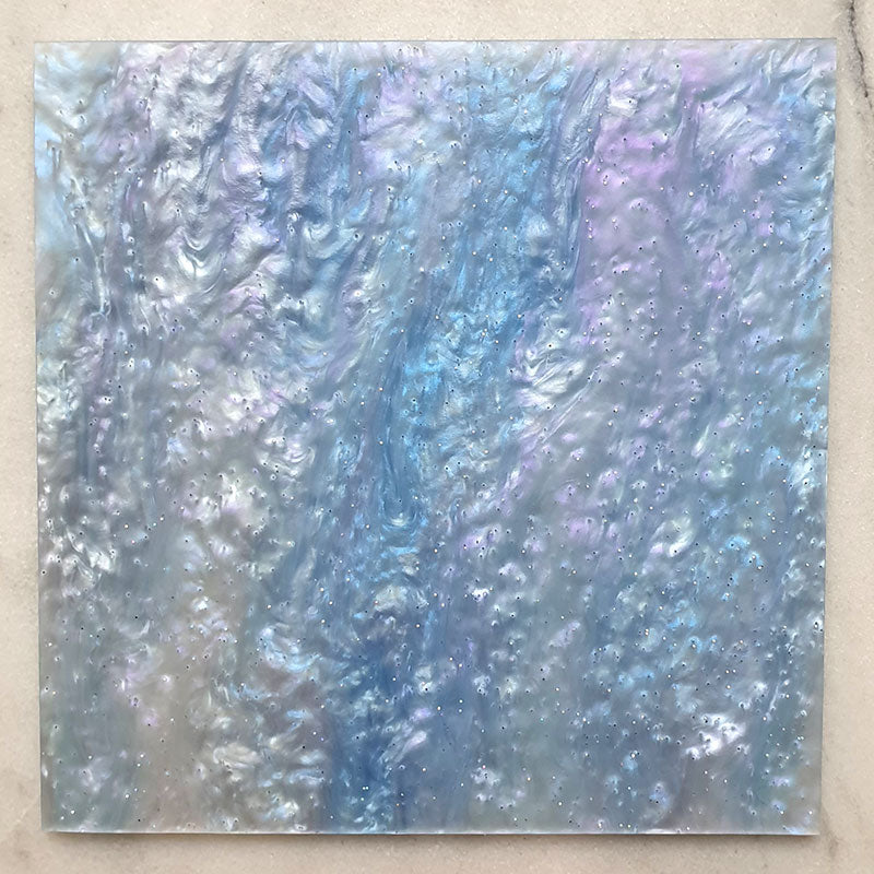 Acrylique 3 mm - Marbre pailleté Shimmer Swirl - Bleu métal