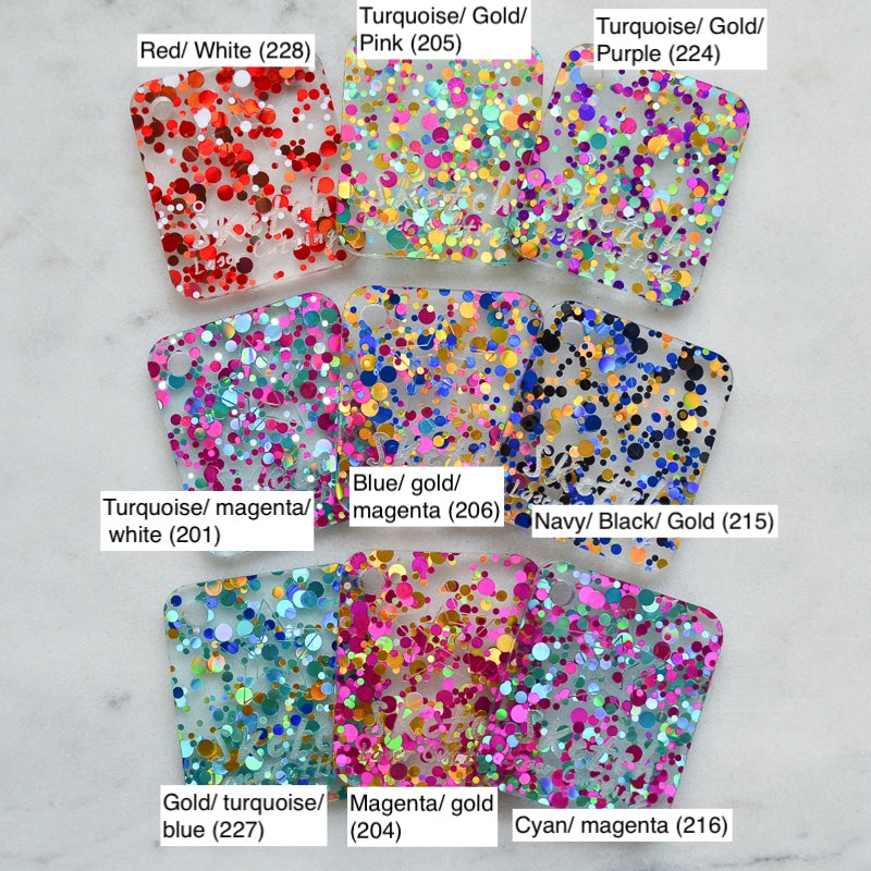 Conjunto de muestra de material: purpurina de confeti de lentejuelas de fiesta (x11 muestras)