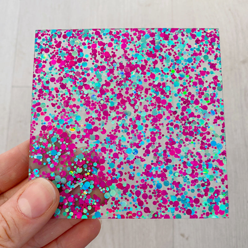 Acrílico de 3 mm - Brillo de confeti de lentejuelas de fiesta - Cian/ rosa magenta (216) 