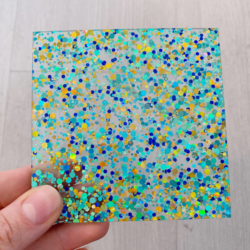 Acrílico de 3 mm - Brillo de confeti de lentejuelas de fiesta - Oro/turquesa/azul (227) 