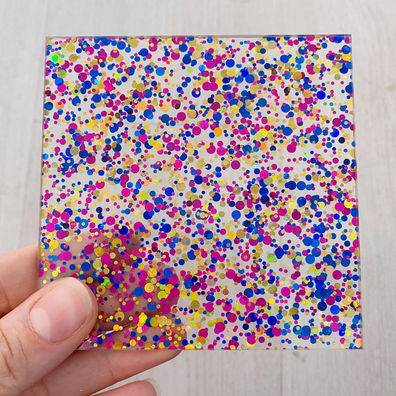 Acrílico de 3 mm - Brillo de confeti de lentejuelas de fiesta - Azul/oro/rosa magenta (206) 