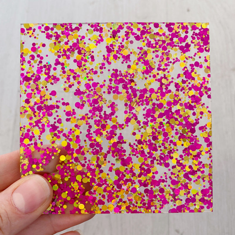 Acrílico de 3 mm - Brillo de confeti de lentejuelas de fiesta - Magenta rosa/oro (204)