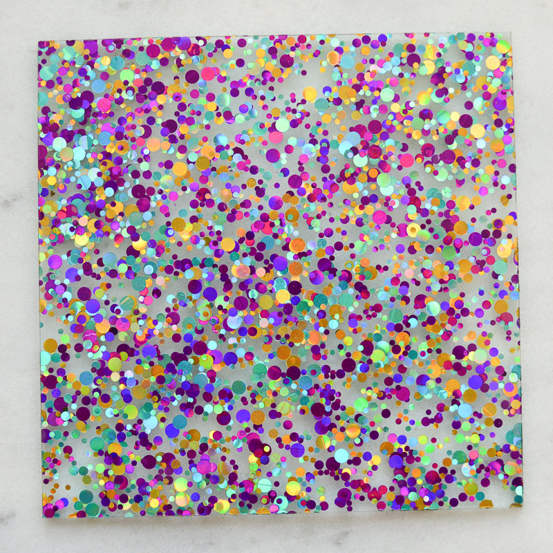 Acrylique 3 mm – Confettis à paillettes de fête – Turquoise/or/violet (224) 