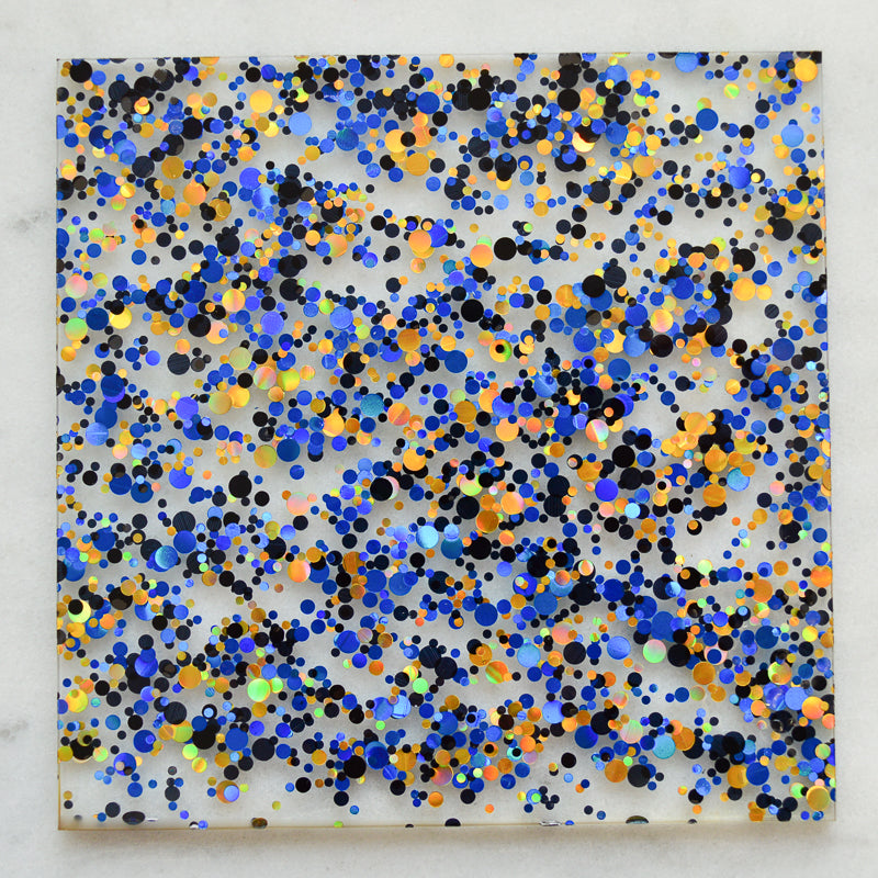 Acrylique 3 mm – Confettis à paillettes de fête – Bleu marine/noir/or (215) 