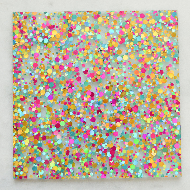 Acrylique 3 mm – Confettis à paillettes de fête – Turquoise/or/rose (205) 
