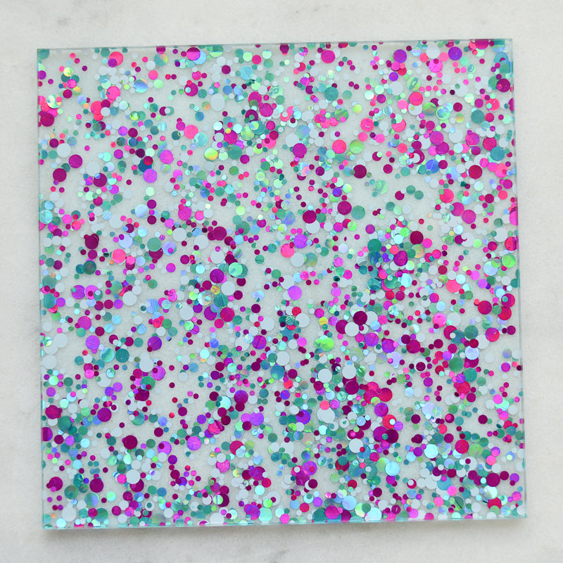 Acrílico de 3 mm - Brillo de confeti de lentejuelas de fiesta - Turquesa / rosa magenta / blanco (201) 