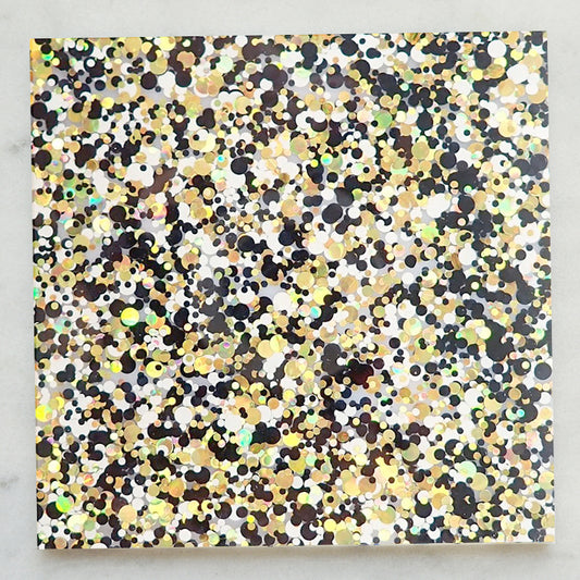 Acrylique 3 mm – Confettis à paillettes de fête – Noir/doré (221)