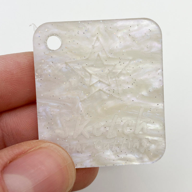 Acrylique 3mm - Shimmer Swirl Glittery Marble - Blanc nacré
