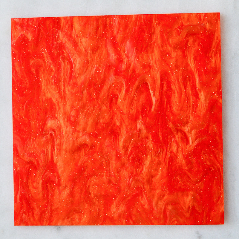 Acrylique 3 mm - Marbre scintillant scintillant - Rouge orange brûlant