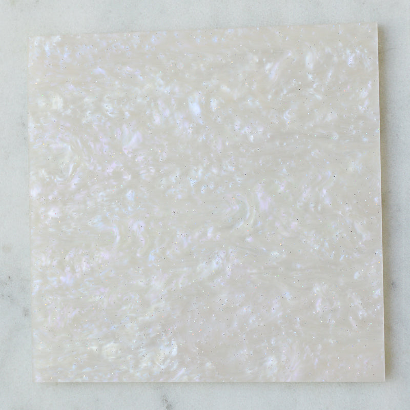 Acrylique 3mm - Shimmer Swirl Glittery Marble - Blanc nacré