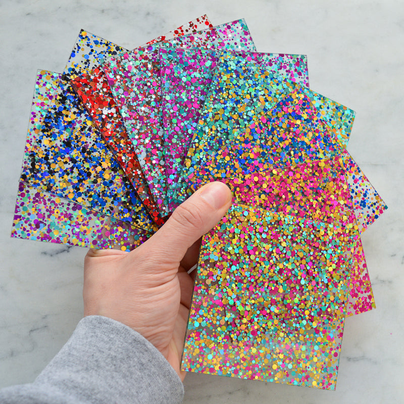 Ensemble d'échantillons de matériaux - Paillettes de confettis à paillettes de fête (x11 échantillons)