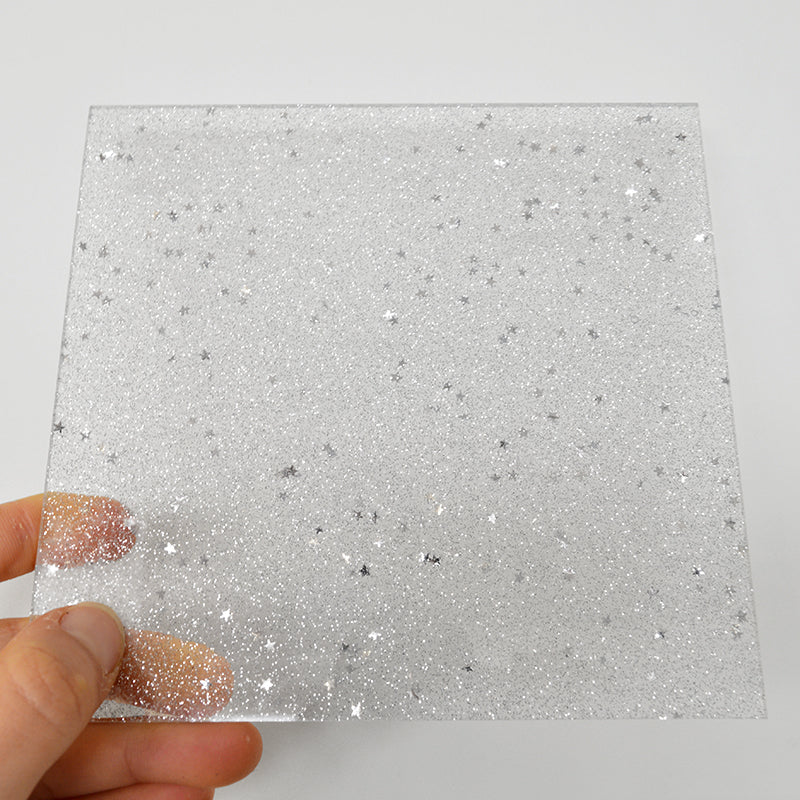 Acrílico de 3 mm - Gossamer Silver Stars Lentejuelas Confeti Glitter 